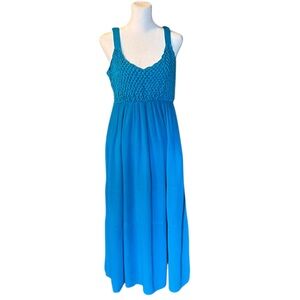 Blue Sleeveless Crochet Trim Dress
